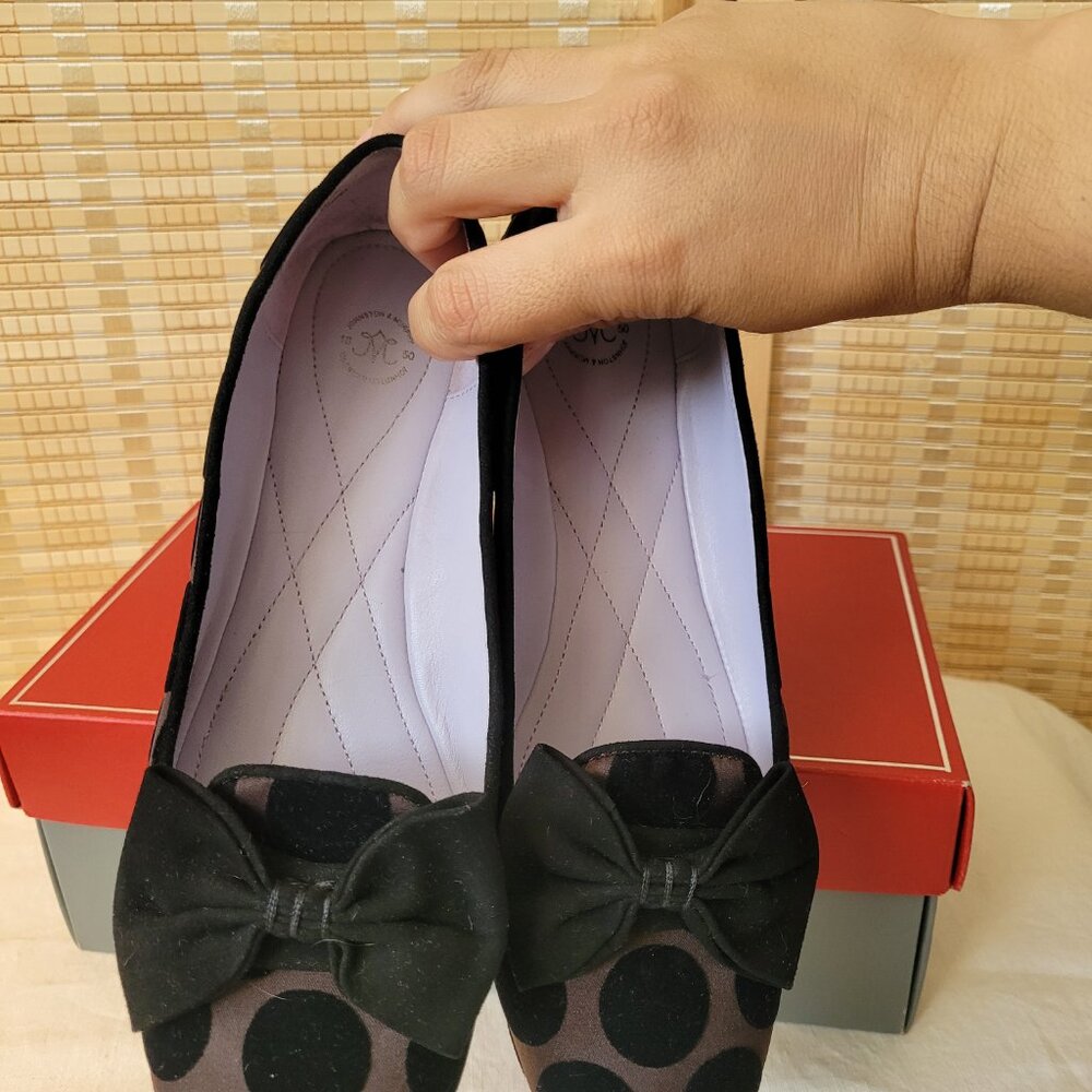 JOHNSON AND MURPHY Black Satin Smoking Ballet Flats - Picture 6 of 6